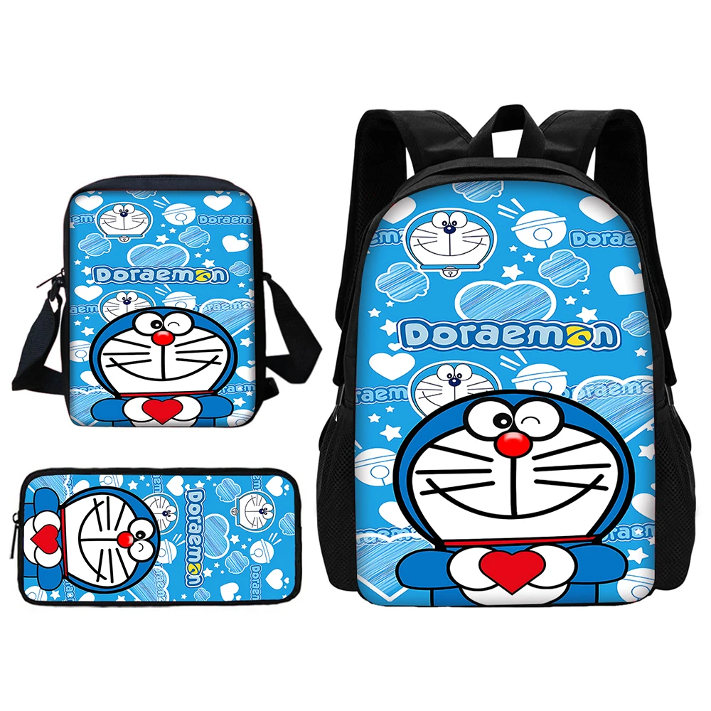 Mochila escolar con dibujo de gato para niño y niña, bolso de hombro con caja de lápices, unisex