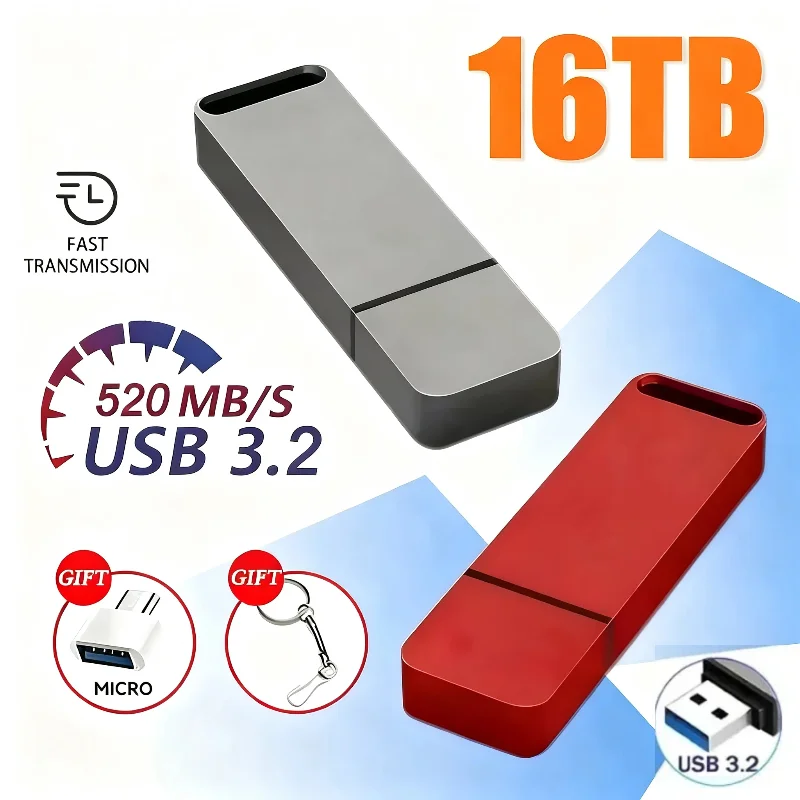 New Original Pen Drive 16TB USB 3.2 Flash Drive High-Speed Pen Drive Type-C Metal USB Memory For Computer Storage Devices