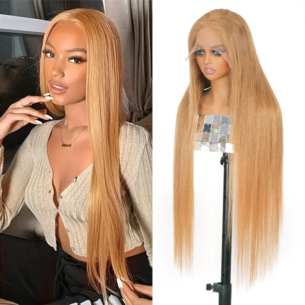 13x4 Honey Blonde Straight Wig Human Hair 180% Density #27 Colored Brazilian Transparent Lace Frontal  Straight Wigs Human Hair