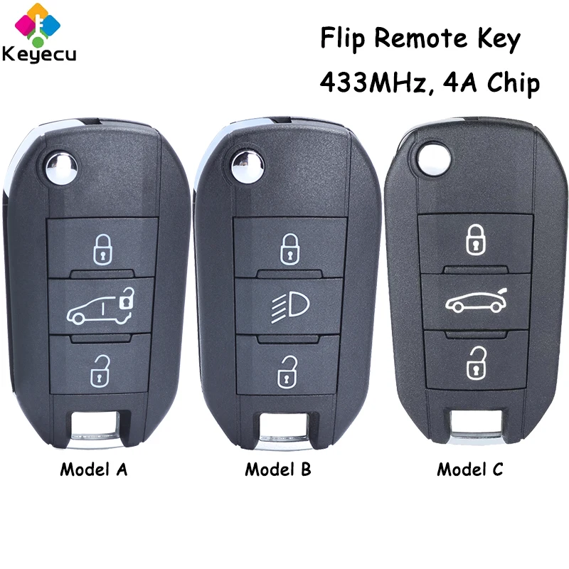 KEYECU HUF8435 Flip Remote Control Car Key With 3 Buttons 433MHz 4A Chip Fob for Peugeot 308 4008 for Citroen Aircross C3 C5 C6