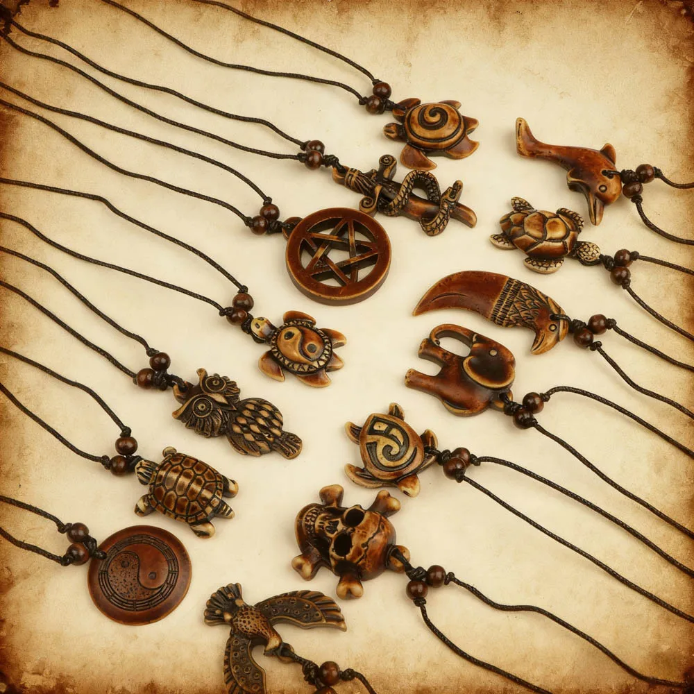 6/10/12Pcs/Lot Fashion Vintage Simple Turtle Owl Skull Adjustable Necklaces For Men Women Rope Chain Jewelry Accessories Gifts