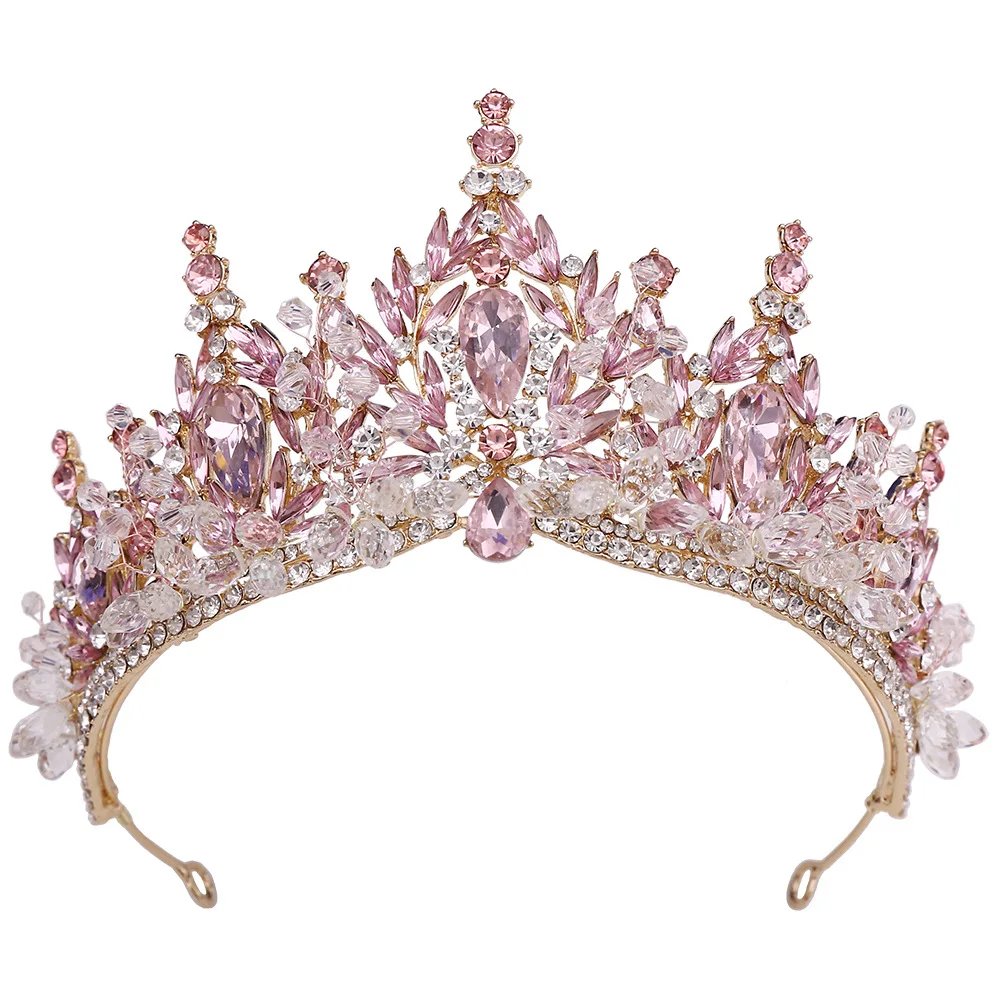 Tiaras de princesa coronas para mujer corona nupcial de cristal rosa para boda coronas de quinceañera fiesta graduación joyería para el cabello tocado