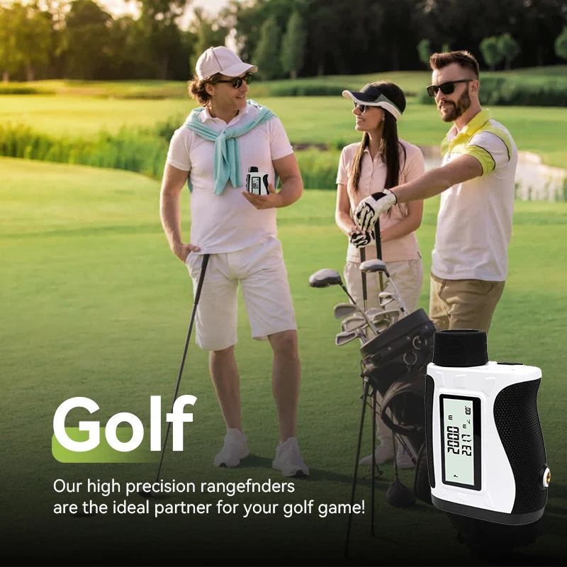 Medidor de distância a laser de golfe personalizado OEM com compensação de inclinação de bloqueio de bandeira recarregável USB de alta precisão para localizador de alcance ao ar livre