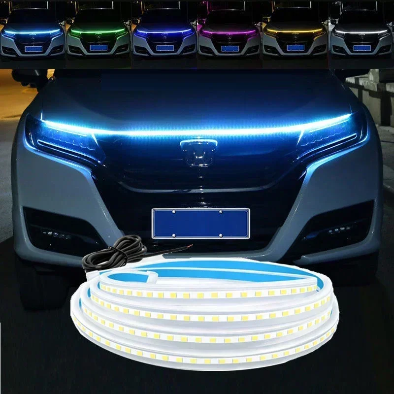 Fita de Luz LED Flexível para Capô de Carro 120cm 150cm 180cm, Luz Diurna Decorativa Automotiva, Lâmpadas de Ambiente DRL 12V