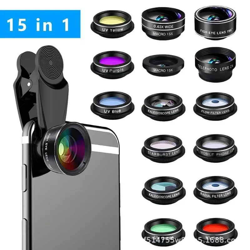 Multi-function mobile phone entry-level lens set 15-in-1 wide-angle macro polarizer