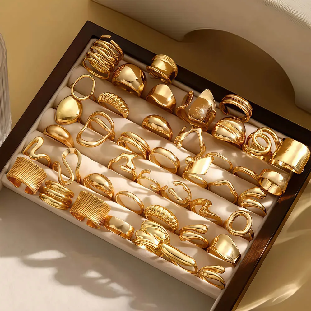 20/30 قطعة/الوحدة سحر الموضة بسيطة هندسية غير النظامية خط المفتوحة خواتم للنساء مزيج نمط أصابع مجوهرات اكسسوارات هدية حفلة #2