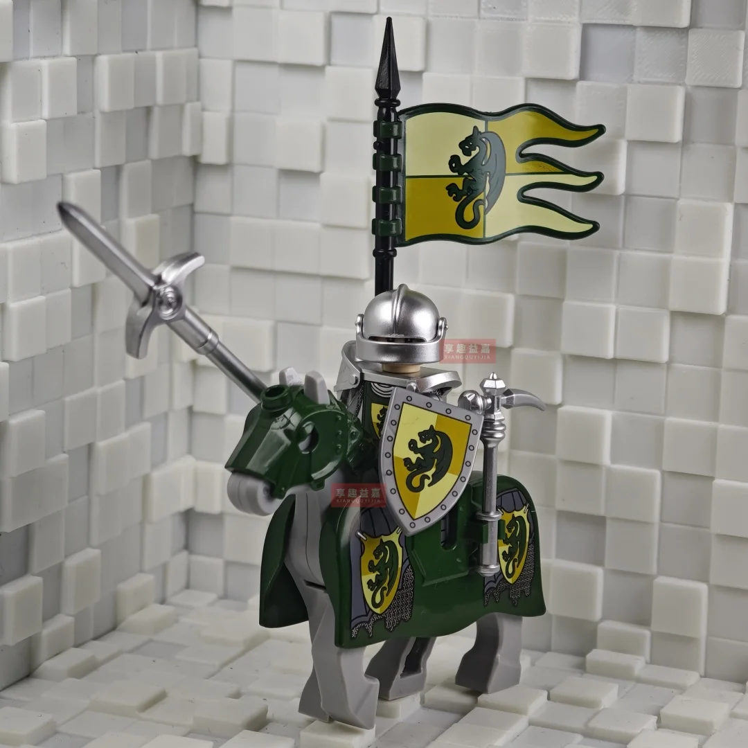 New Medieval Knights Red Lion Black Eagle Castle Soldier Green dragon Action Figures Cavalry Building Block Military Toy Gifts