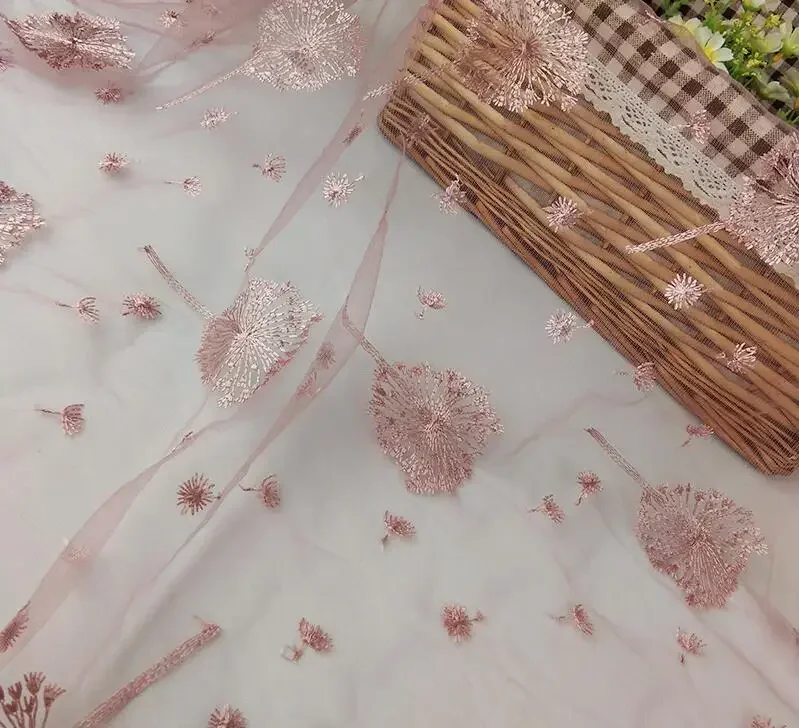 High quality 1 yard dandelion Flower Embroidery Tulle Mesh lace Fabric for Tutu Skirt Wedding Party Dress Hand Make DIY Clothes