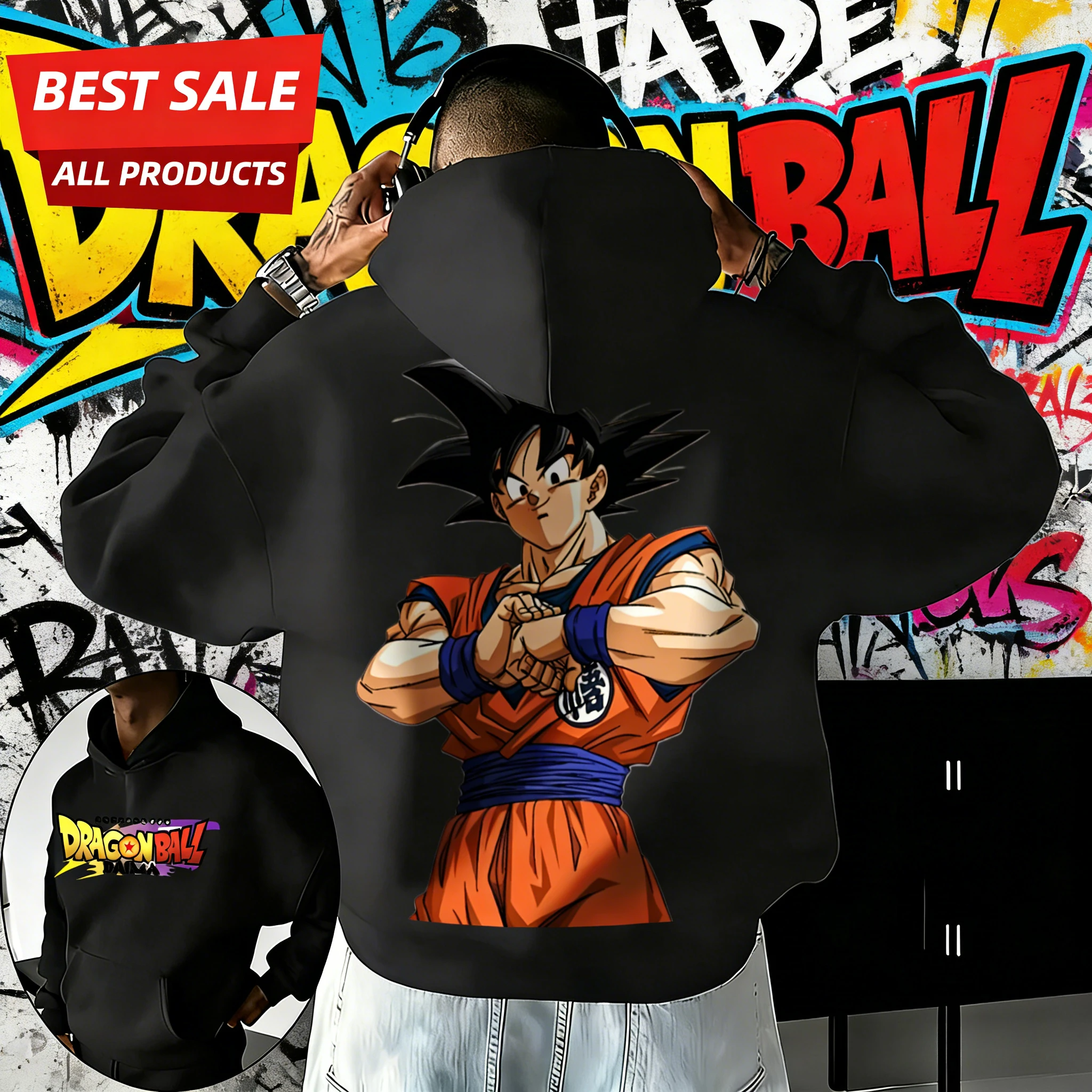 

2026Autumn Winter Dragon Ball DAIMA Hoodie | 100% Cotton Vintage Goku Cross-Arm Ultra Oversized Unisex Pullover for DBZ Fanatics