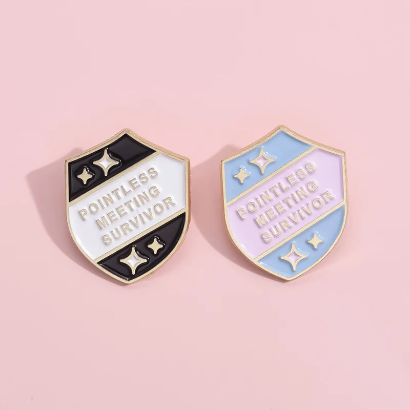 Pointless Meeting Survivor Enamel Pins Custom Shield Brooches Lapel Badges Backpack Clothes Jewelry Gifts for Friends Wholesale