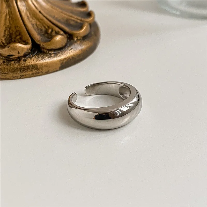 

S925 Sterling Silver Retro Ring Platinum Electroplating Korean Fashion Arc Design Trendy Personalized Wedding Engagement Party