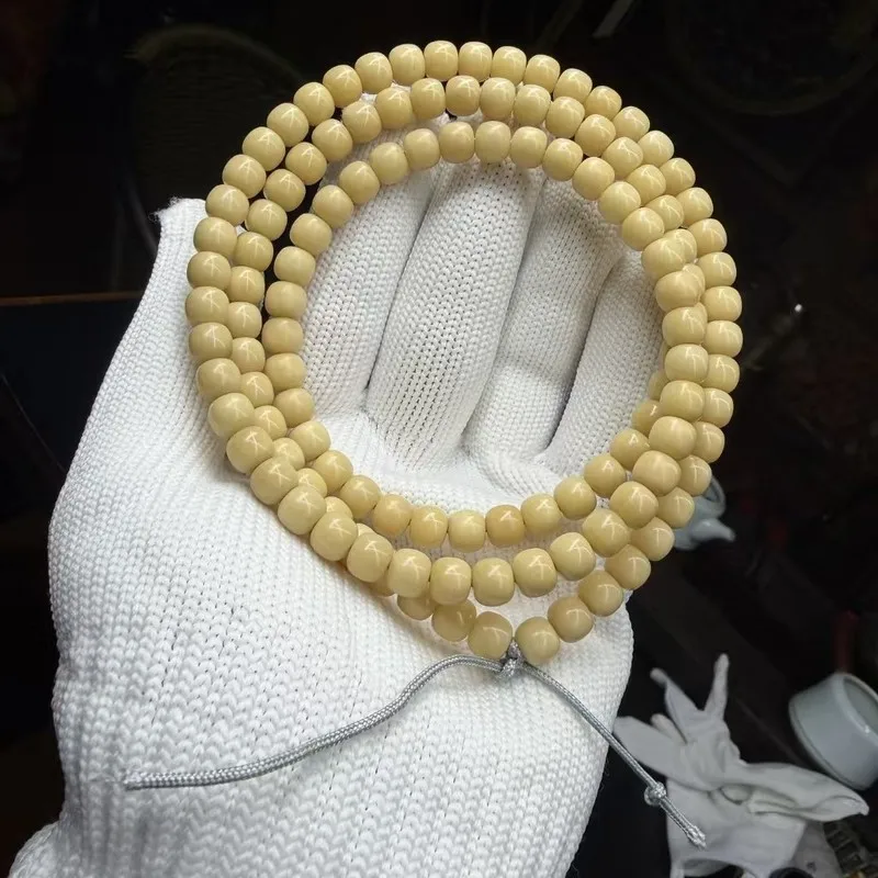 Old Material, Grandmother'S Yellow Bodhi Root, Meticulously Crafted With Dense, Hand-Pressed , Prayer Beads, Bracelets,