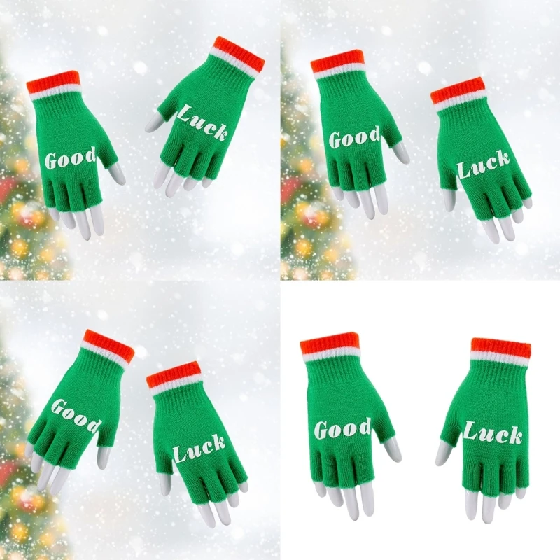 Christmas Knitted Gloves Green Warm Hand Covering for Teenagers and Students Winter Outdoor Thermal Accessories