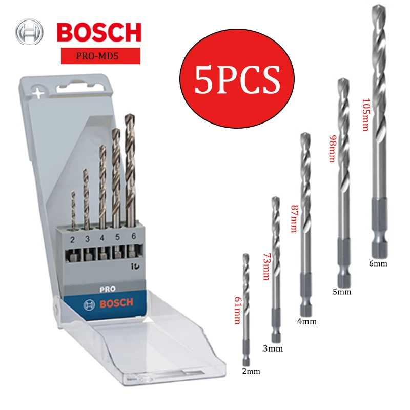 Bosch Metalworking Twist Drill Bits 5Pcs Kit PRO Series HSS-G 1/4" HEX Shank Electric Drill Impact Drill Bit