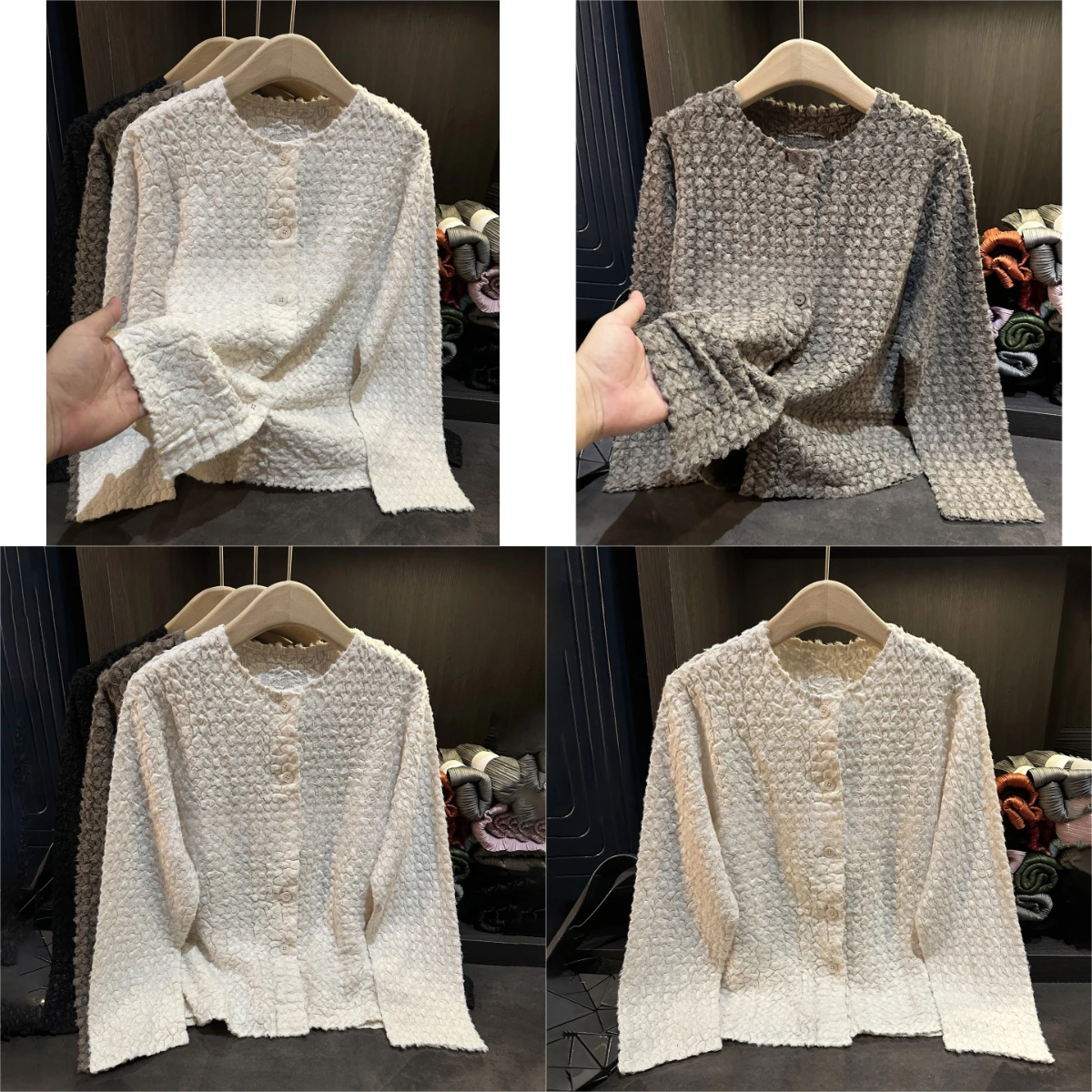 

Miyake Pleated Temperament Elegant Solid Color Round Neck Single Breasted Jacket Top Autumn Lazy Simple Loose Plus Size Cardigan