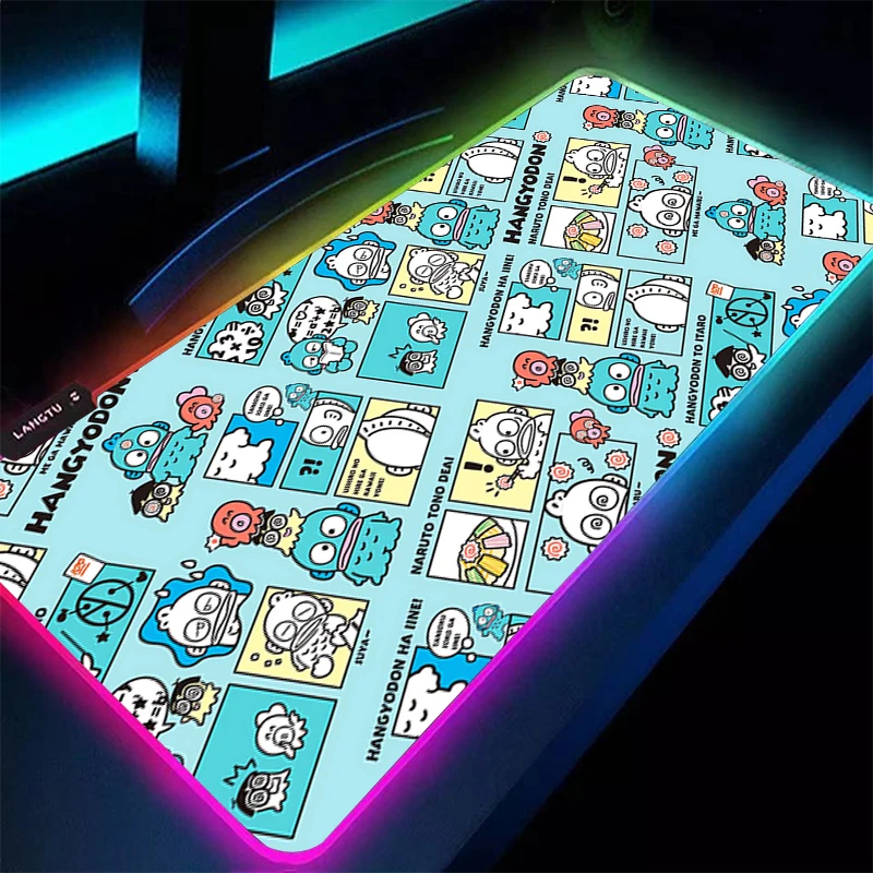 

Anime xxl LED Mouse Pad Backlight 90x40cm Hangyodon Gamer Gaming Accessories Speed Keyboard Rubber Lock Edge RGB Desk Mat Laptop