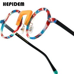 HEPIDEM Multi Acetate Glasses Women Brand Designer Round Heart Eyeglass Frame Men Japanese Handmade Spectacles Thin Eyewear 9382