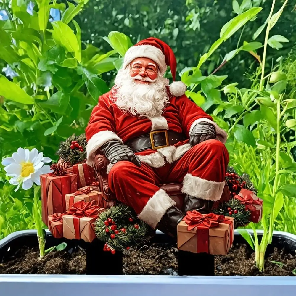 Santa Claus 2D Acrylic Decorative Ground Pile Garden Lawn Props Ground Insertion Potted Plants Decorative Christmas Gift