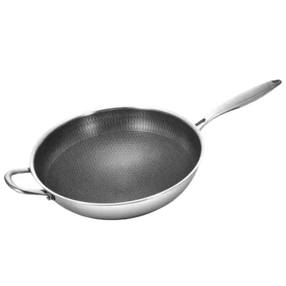Stainless Steel Wok Pan Honeycomb Structure Non Stick Frying Pan for Gas Electric Induction Stove Easy Clean Rapid Uniform Heat