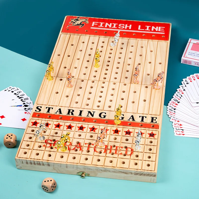 Permainan Papan Balap Kayu Interaktif Baru yang Unik, Mainan Meja Edukatif untuk Usia 3 Tahun ke Atas, Lintas Batas