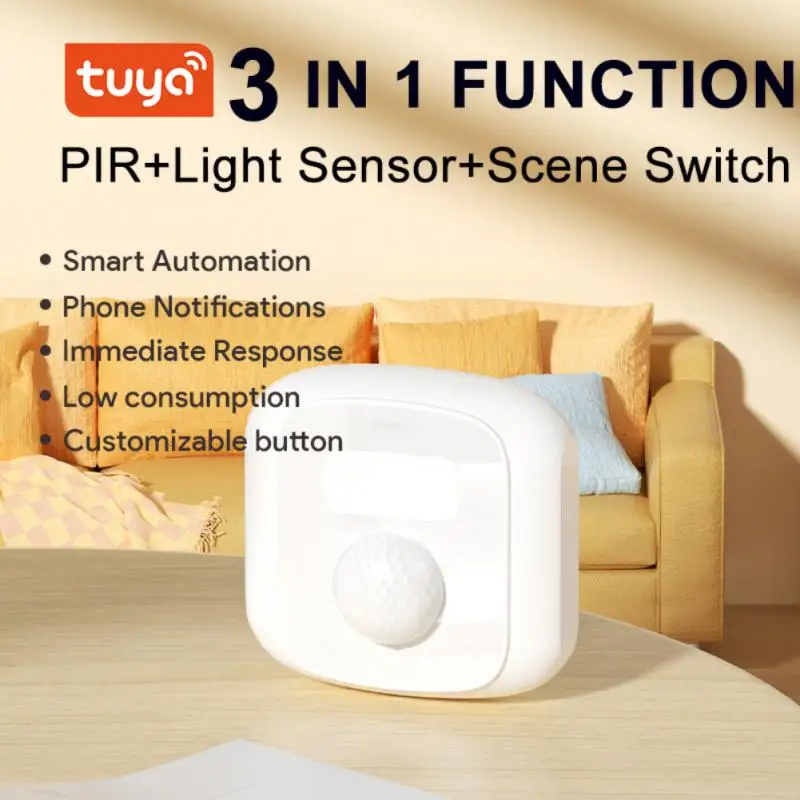 

Tuya Smart ZigBee WiFi Scene Switch with PIR Sensor Human Motion Monitor 3-In-1 Light Detector Works with Smart Life APP