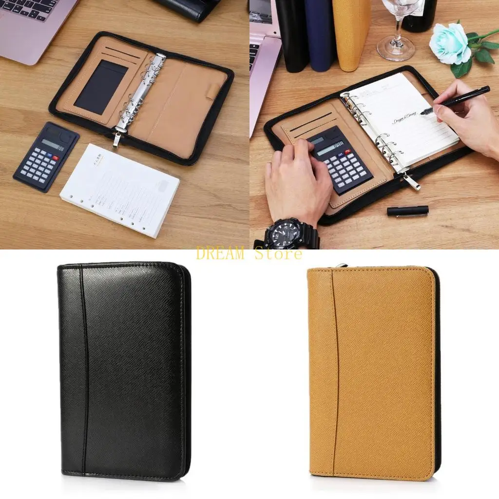 

PU Leather Cover Zipper Notebook Loose-Leaf Business Notepad With Calculator best sale