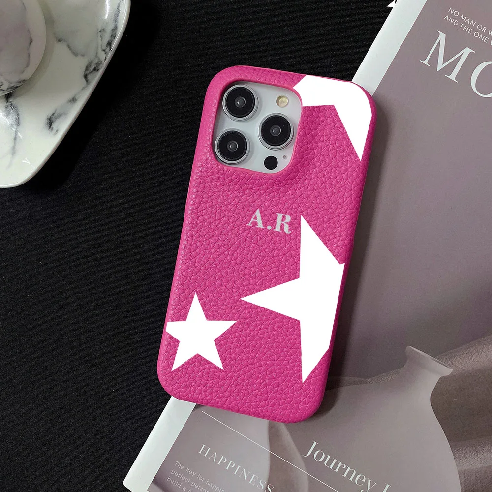 Personalise Initial Letters Leather PU Soft leather Case For Iphone 14 13 15 17 Pro Xs Max 12 Mini 11 XR 16 Plus Luxury Covers