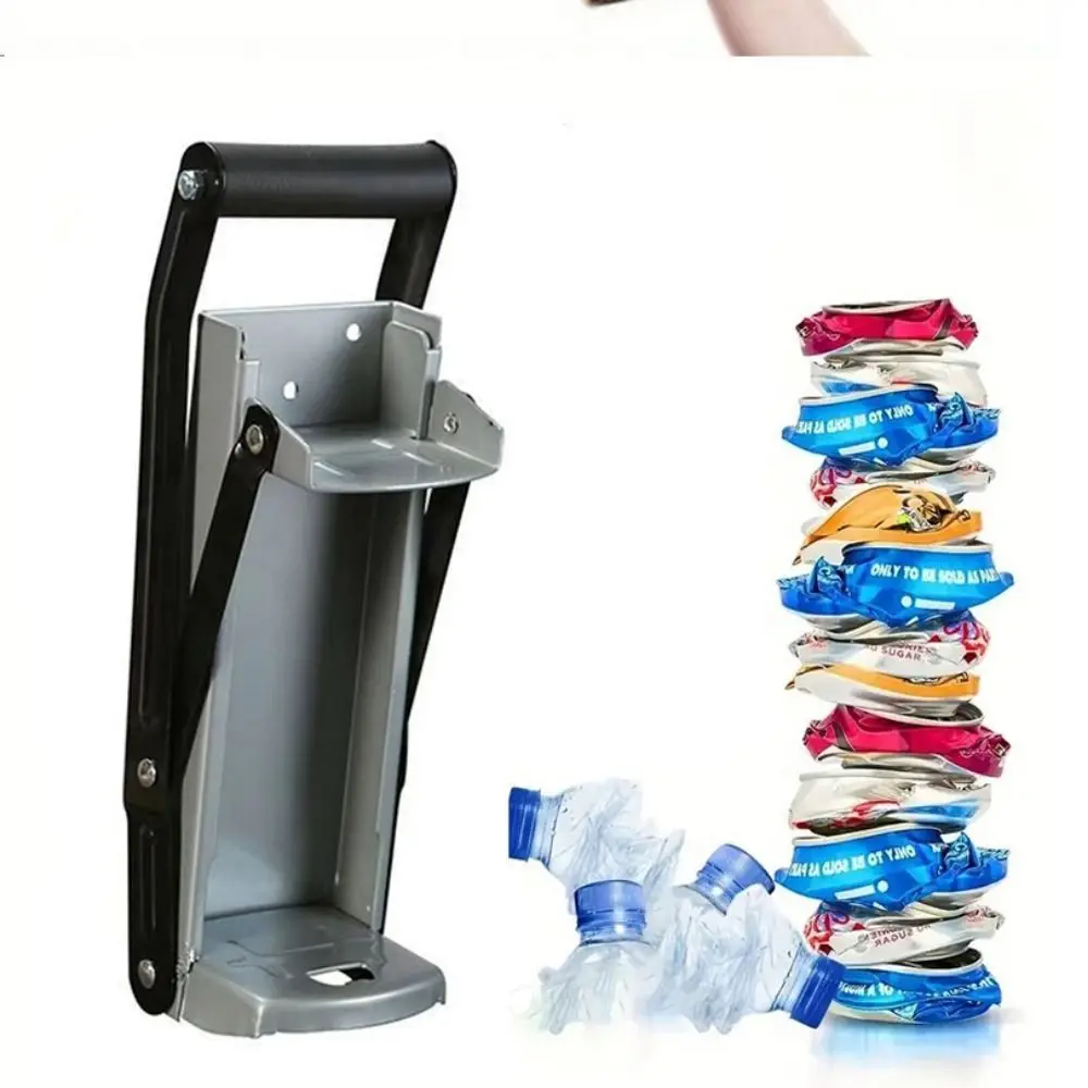 Heavy-Duty Steel Can Crusher Wall Mounted Built-in Bottle Opener Bottles Recycling Tool Compact Design Non-Slip Handle