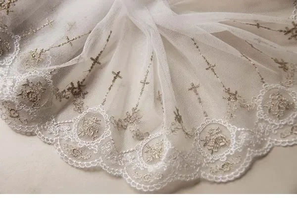 Width:17cm (6.80 inch) Vintage Lace Design Elegant Cross Embroidery Lace Gold Wire Mesh  DIY Sewing Handmade Materials (ss-810)