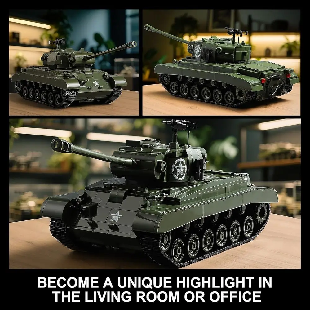 Set di blocchi di costruzione per carro armato Pershing M26 della Seconda Guerra Mondiale da 1703 pezzi per adulti, compatibile con LEGO, ideale da collezione per gli appassionati militari