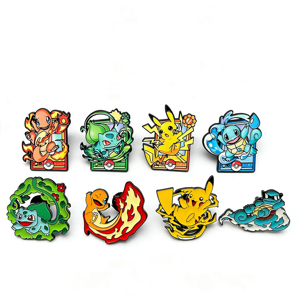 8-teiliges Set Anime Emaille-Anstecknadeln - Pikachu Charmander Niedliche Cartoon-Tiere Modische Broschen Schmuck für Rucksack-Accessoires Geschenk