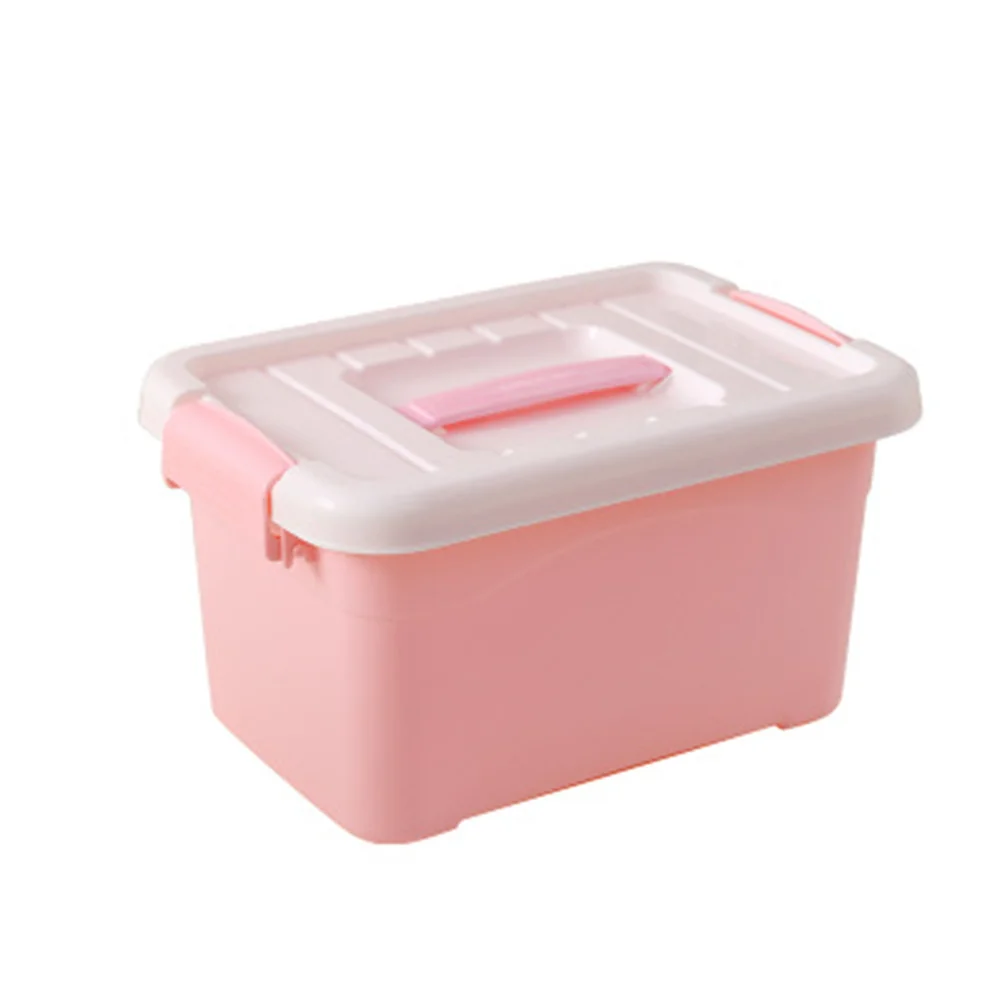 صندوق تخزين بلاستيكي لون الحلوى صغير الحجم حاويات متينة للاستخدام المنزلي والمكتب مقبض للسفر والنزهات والتخييم لون عشوائي