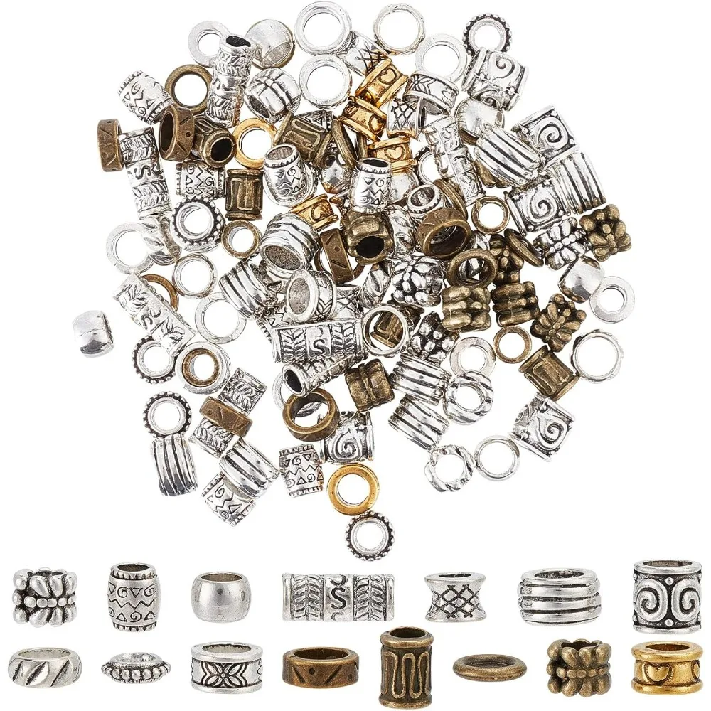 

1 Box 150Pcs Dreadlocks Beads Hair Beads Large Hole Viking Norse Beard Beads Braiding African Hair Bead Style making kit