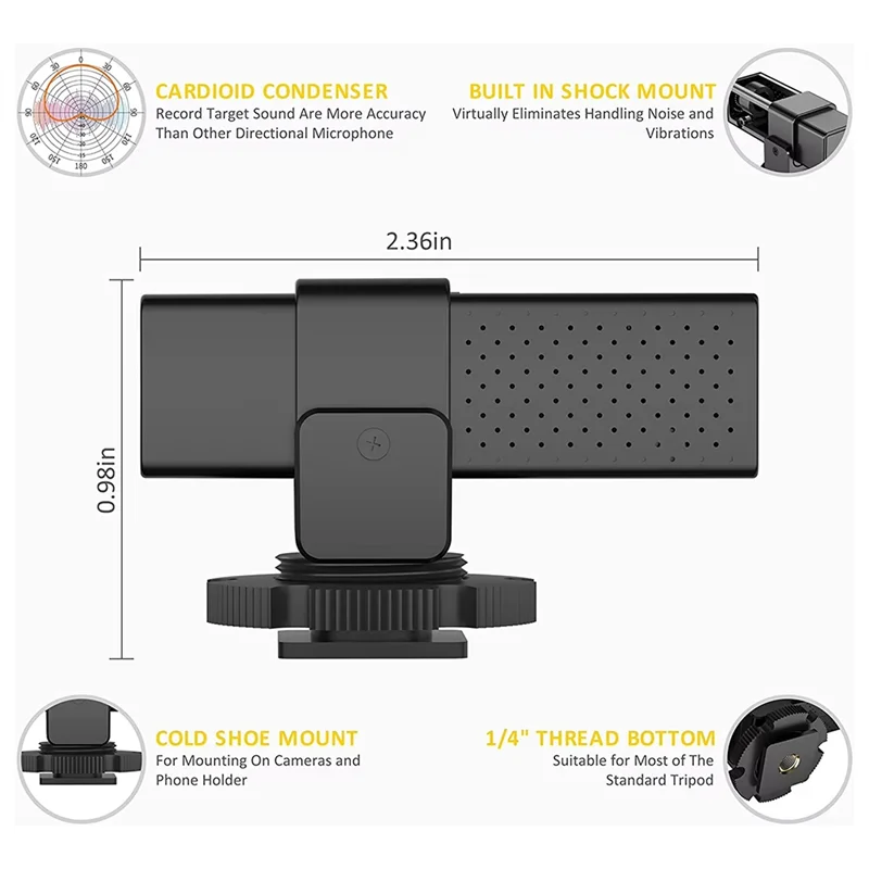 -A89Z ميكروفون بندقية صغير لهاتف Iphone لكاميرات Gopro/Canon Nikon مع حامل للصدمات لمدونات الفيديو على اليوتيوب
