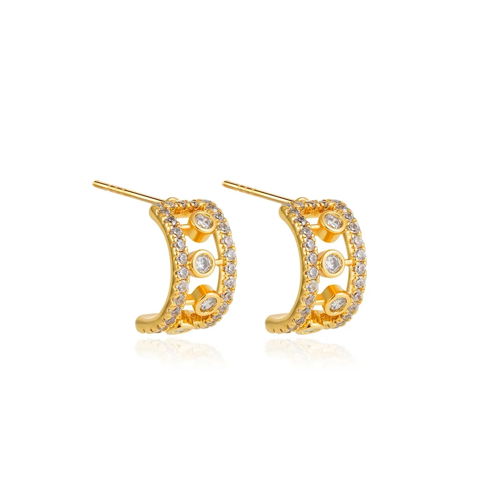 

Minimalist C Shape Inlay Zircon Women Hoop Earrings Premium Stainless Steel Gold Color Non Tarnish Earring French Jewelry Gifts