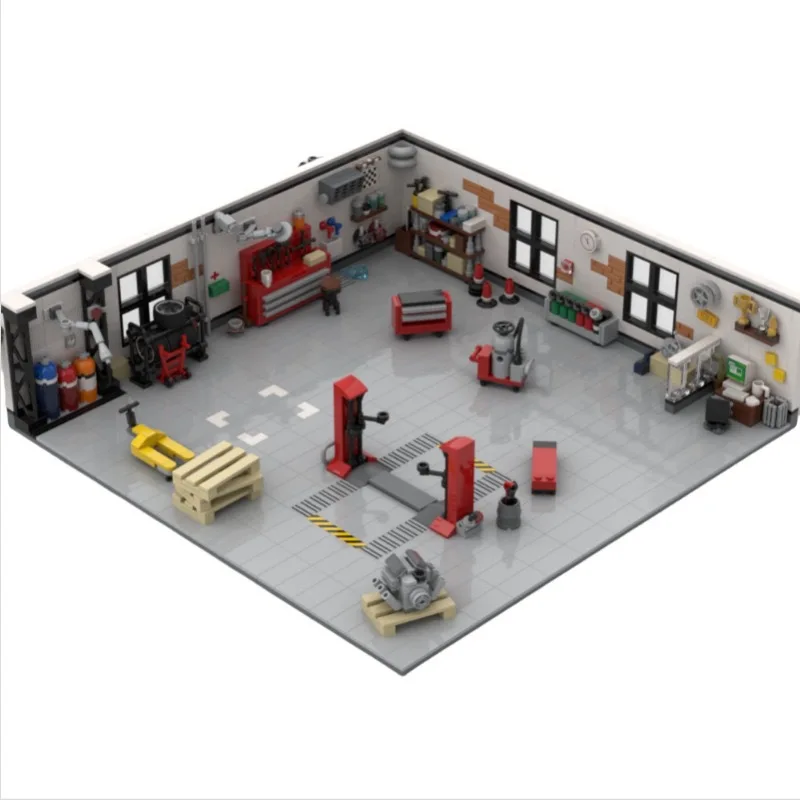 

1337 шт. комплект для сборки гоночного гаража-модель MOC для мастерской автомобиля для взрослых и подростков, ремонт автомобиля, подарок «сделай сам»