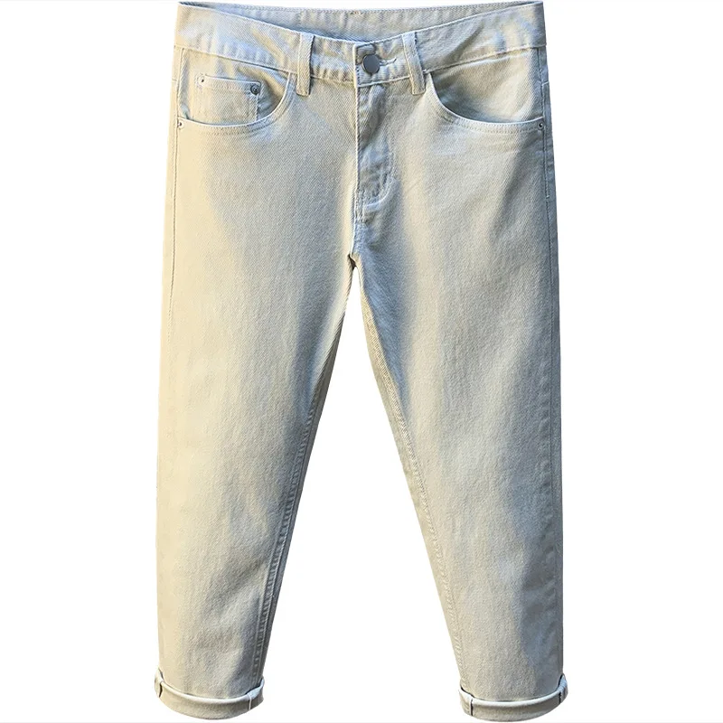 2025 Summer Thin Rice White Jeans Men's Korean Edition Micro Ha Small Straight Foot Casual Simple Denim Men's Pants