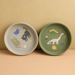 1PCS Baby Silicone Dishes Plate New Dinosaur Pattern Food Tray Baby Dishes Feeding Bowl Newborn Learning Plate To Eat Tableware