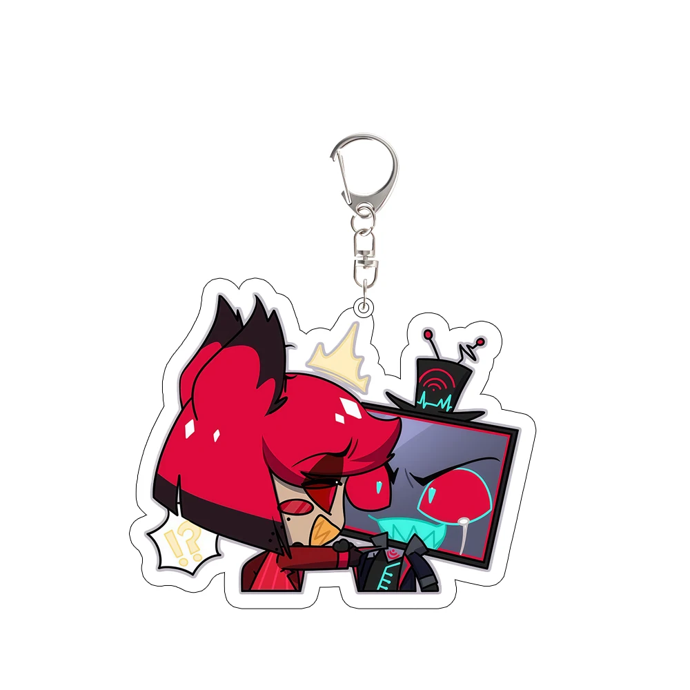 لفندق هازبين Q نسخة فالنتينو فوكس الملاك الغبار تشارلي مورنينجستار سلسلة مفاتيح مصنوعة من الأكريليك مخصصة الرسوم المتحركة على ظهره قلادة هدية #4