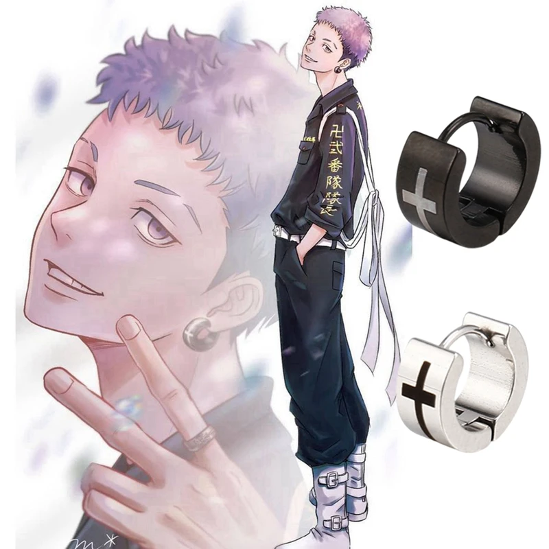 Anime Tokyo Revengers Earrings Takashi Mitsuya Cartoon Character Peripheral Ring-Shaped Earrings Jewelry Cosplay Props For Fans