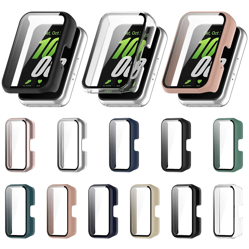 PC Watch Case Full Coverage Tempered Film Frame with Tempered Glass Anti-Fall Anti-Scratch for Samsung Galaxy Fit 3