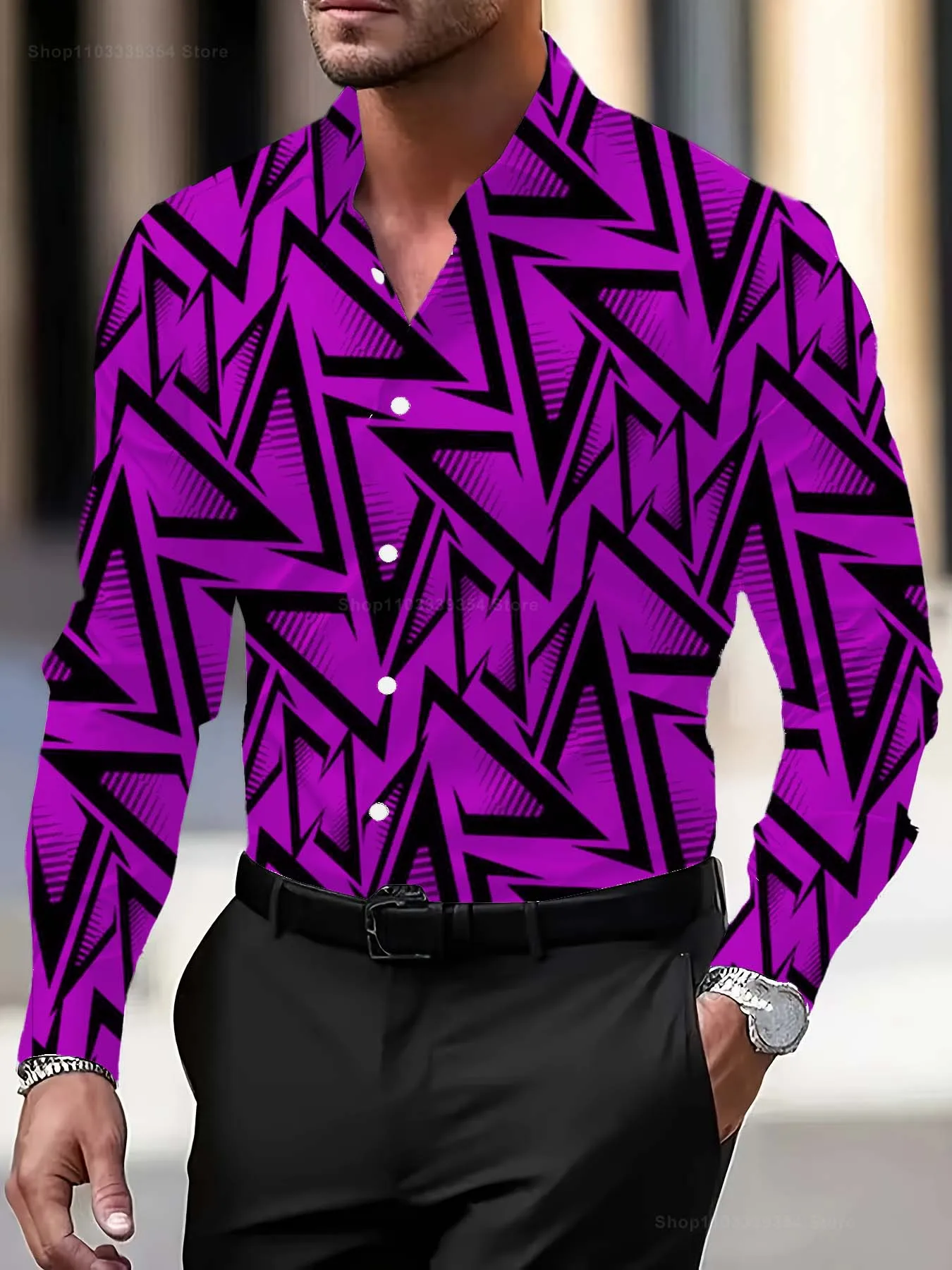 Mehrfarbiges Linienmuster 3D-Druck Herren-Langarmhemd Herbst Casaul Business Button-Down-Hemd für Männer Männliche Kleidung