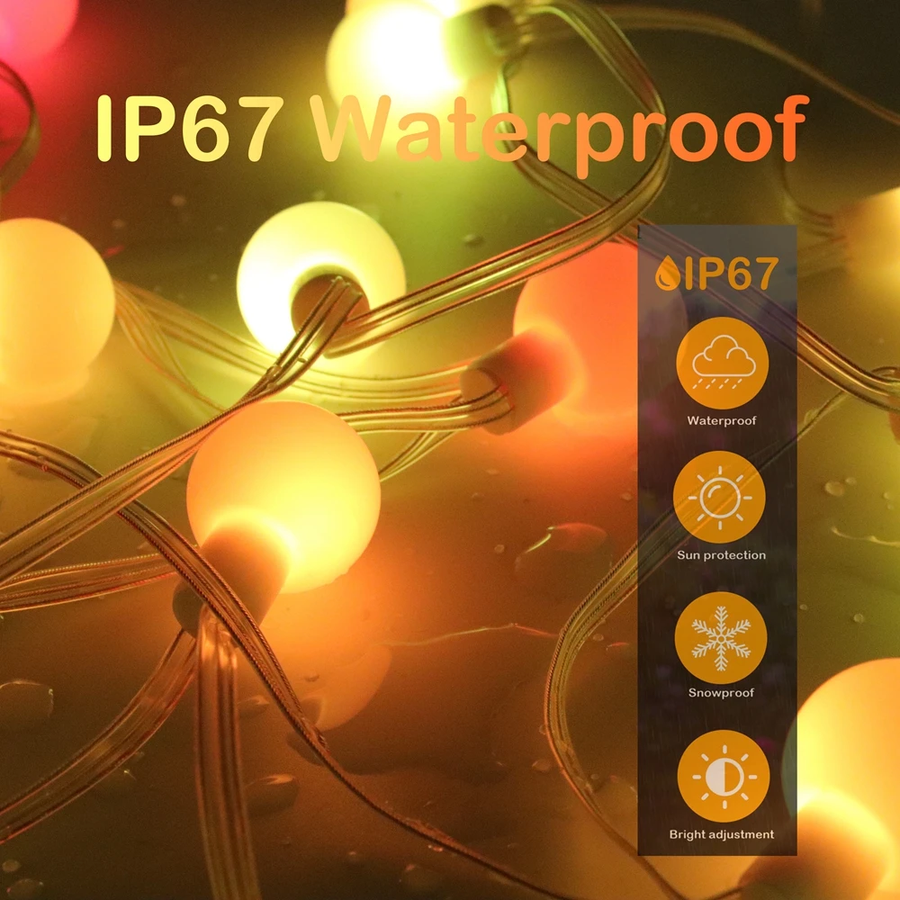 DC5V WS2812B Individually Addressable Dream Color Round Ball LED String Lights Christmas Party Birthday Decorate Waterproof IP67