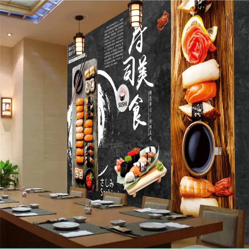 Custom Retro Japanese Sushi Photo Wallpaper 3D Cuisine Restaurant Industrial Decor Blackboard Background Mural Wall Paper 3D