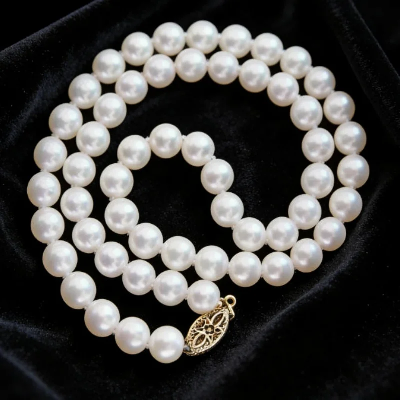 NEW round AAAA 9-10 MM SOUTH SEA NATURAL White PEARL NECKLACE 18 Inch