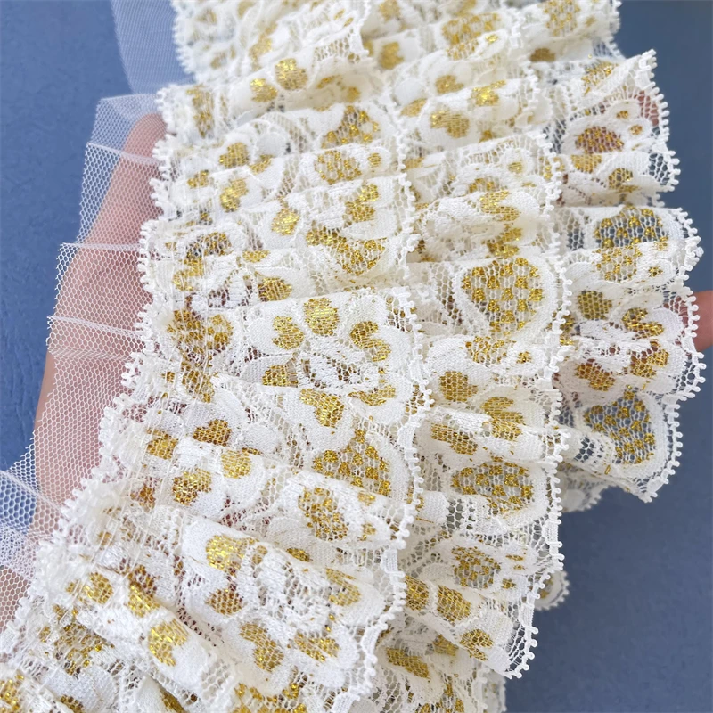 12cm wide 3-layer gold thread mesh yarn fold lace home fabric skirt hem lace accessories