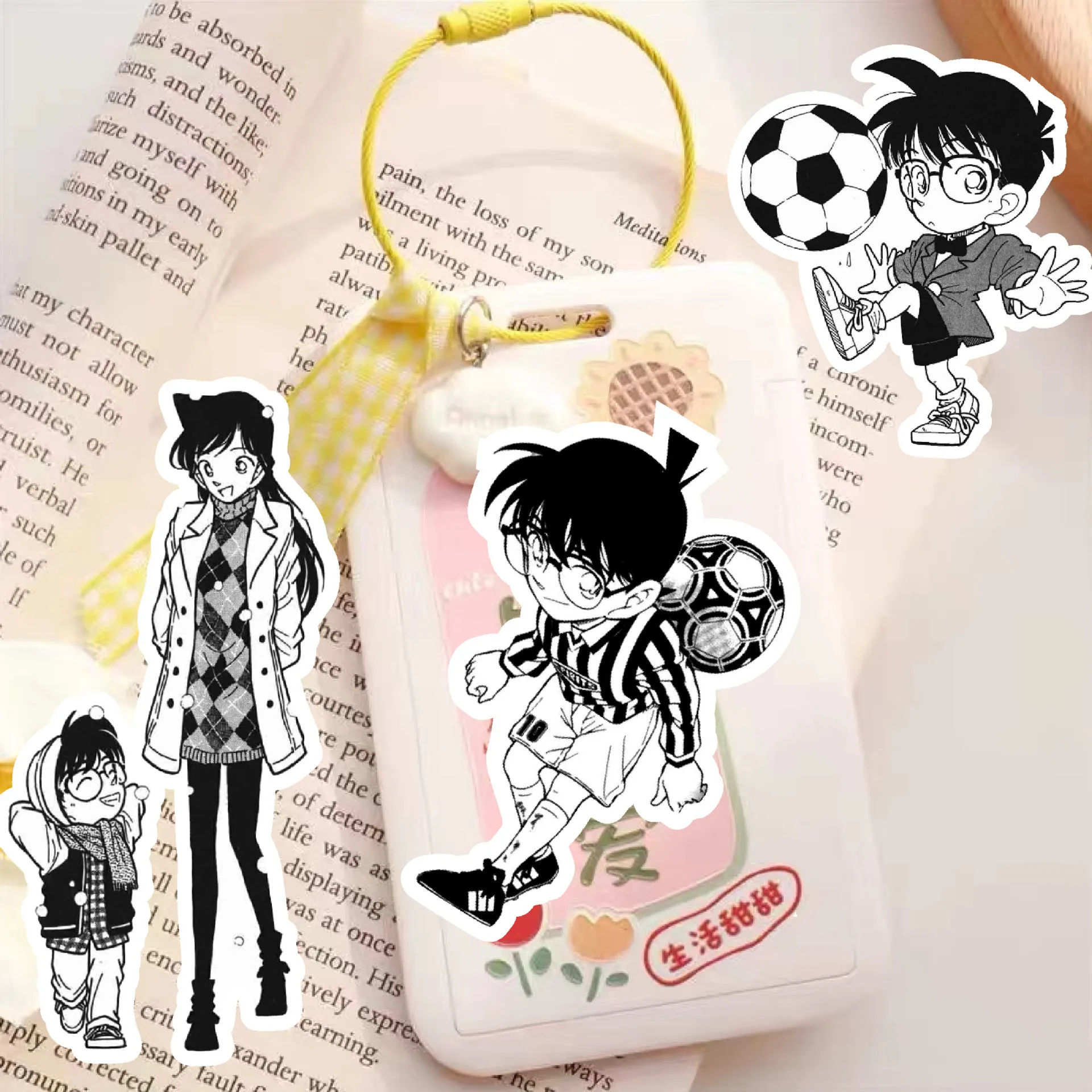 50pcs Black And White Detective Conan Mobile Phone Case Water Bottle Notebook Waterproof Decorative Stickers Supplies