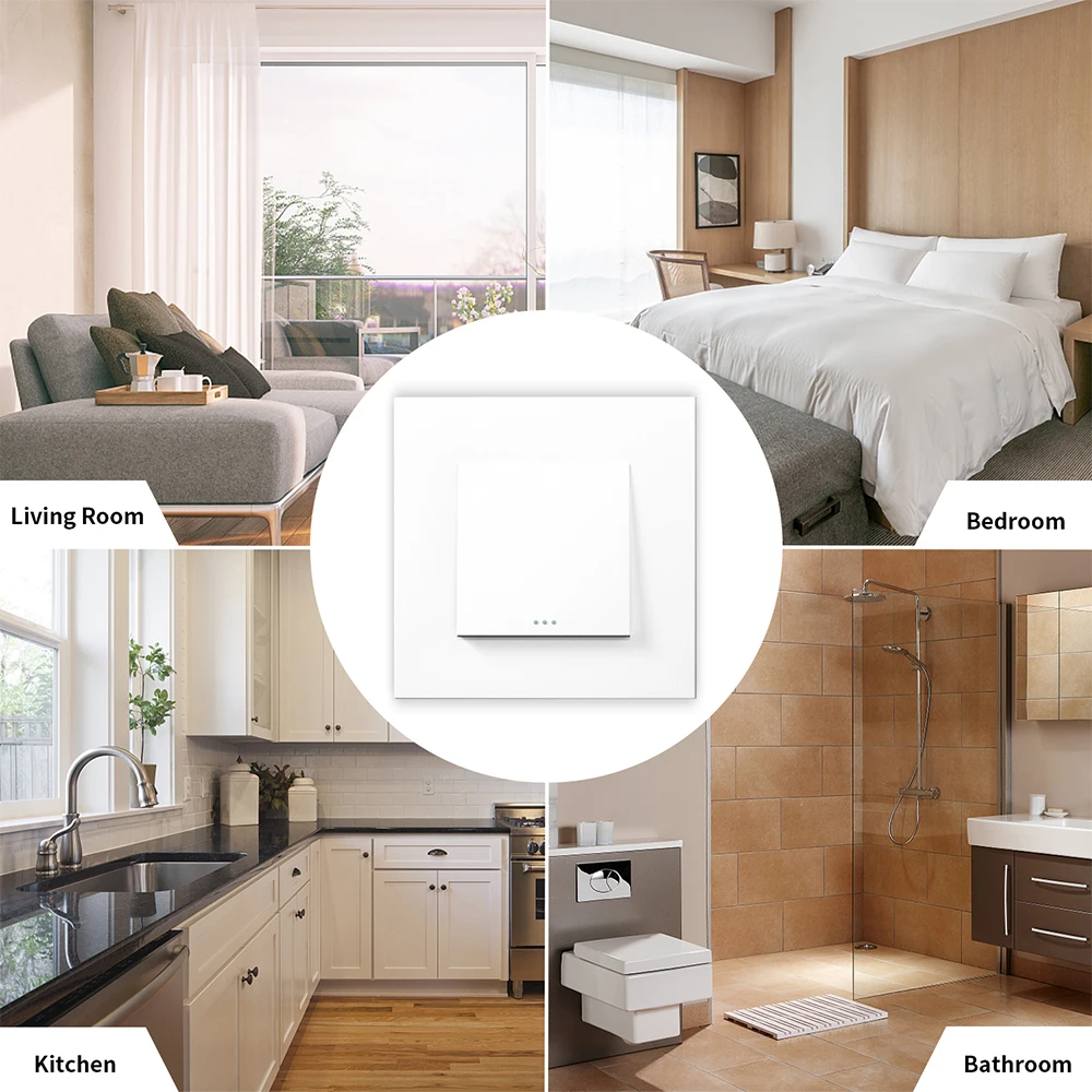 Bingoelec Push Button 1/2/3 Gang 1 Way 2 Way 3 Way Switch EU Russia Standard Home Light Switches Plastic Panel Wall Switch