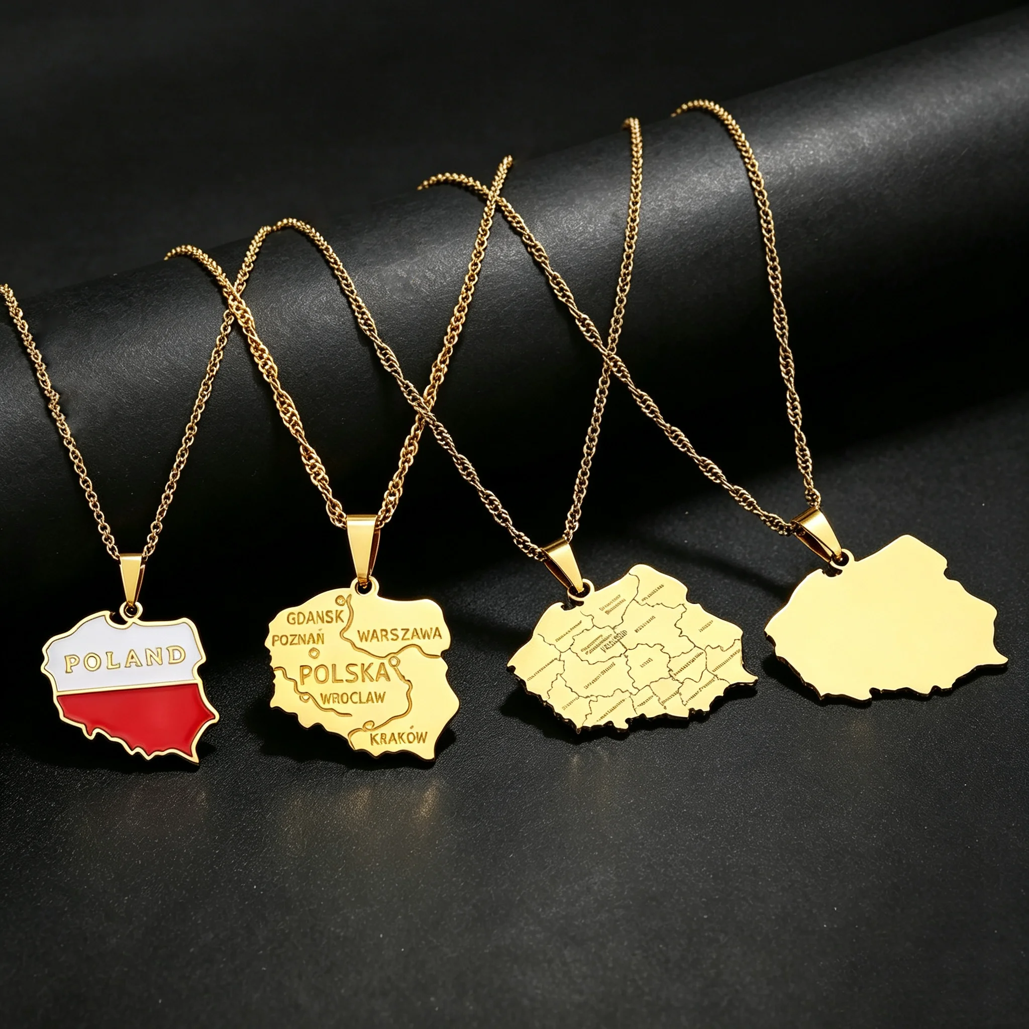 2026 US EU Hot Sale Poland Map Flag Enamel Pendant Necklace Stainless Steel Trendy Jewelry For Men & Women Patriotic Gift