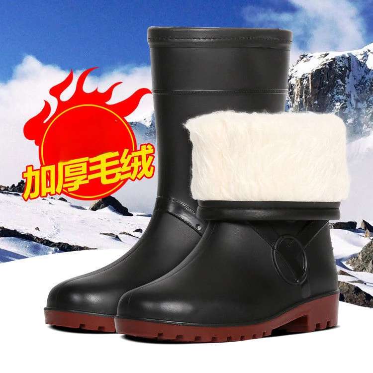 Warm Winter Women Raining Boots Winter Non-slip Female Rain Boots Medium and High Tube One Piece Imitation Leather Women Boots